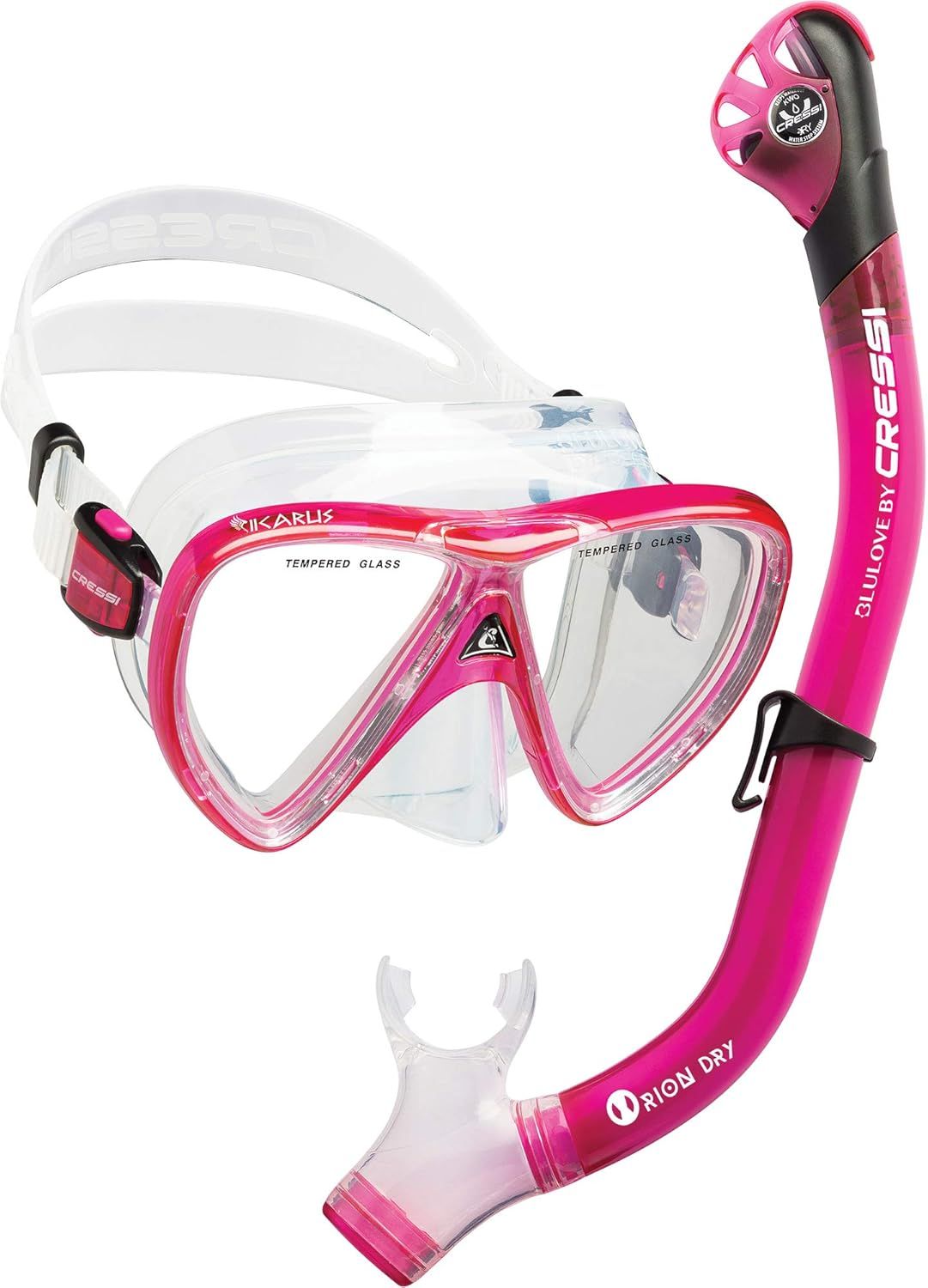 Provides a clear, unobstructed view of the snorkel mask and snorkel set in pink color, allowing shoppers to see the product details without distractions.