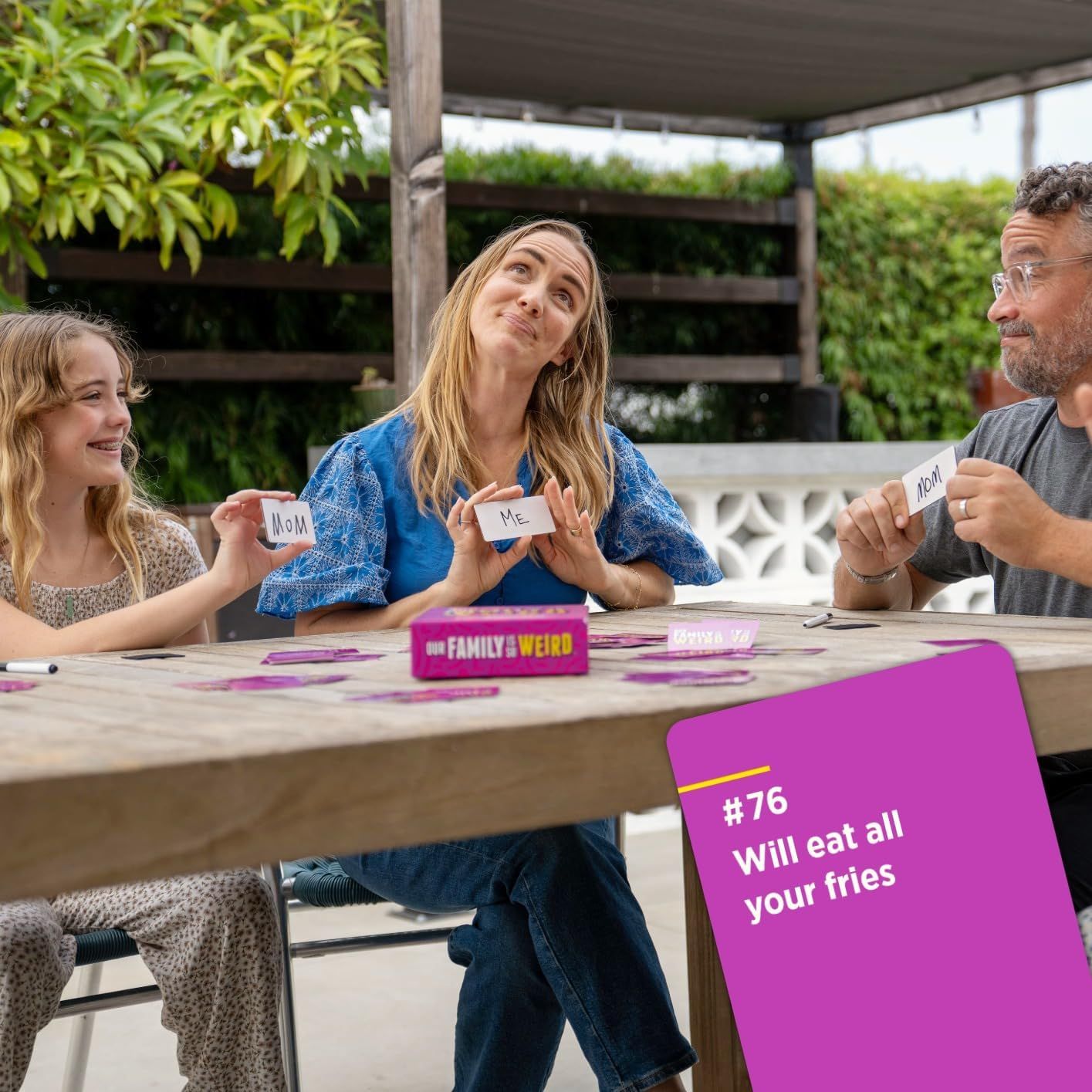 Shows the product being enjoyed by a family in a natural outdoor setting, creating an emotional connection and demonstrating the product's role in bringing people together for fun and bonding.