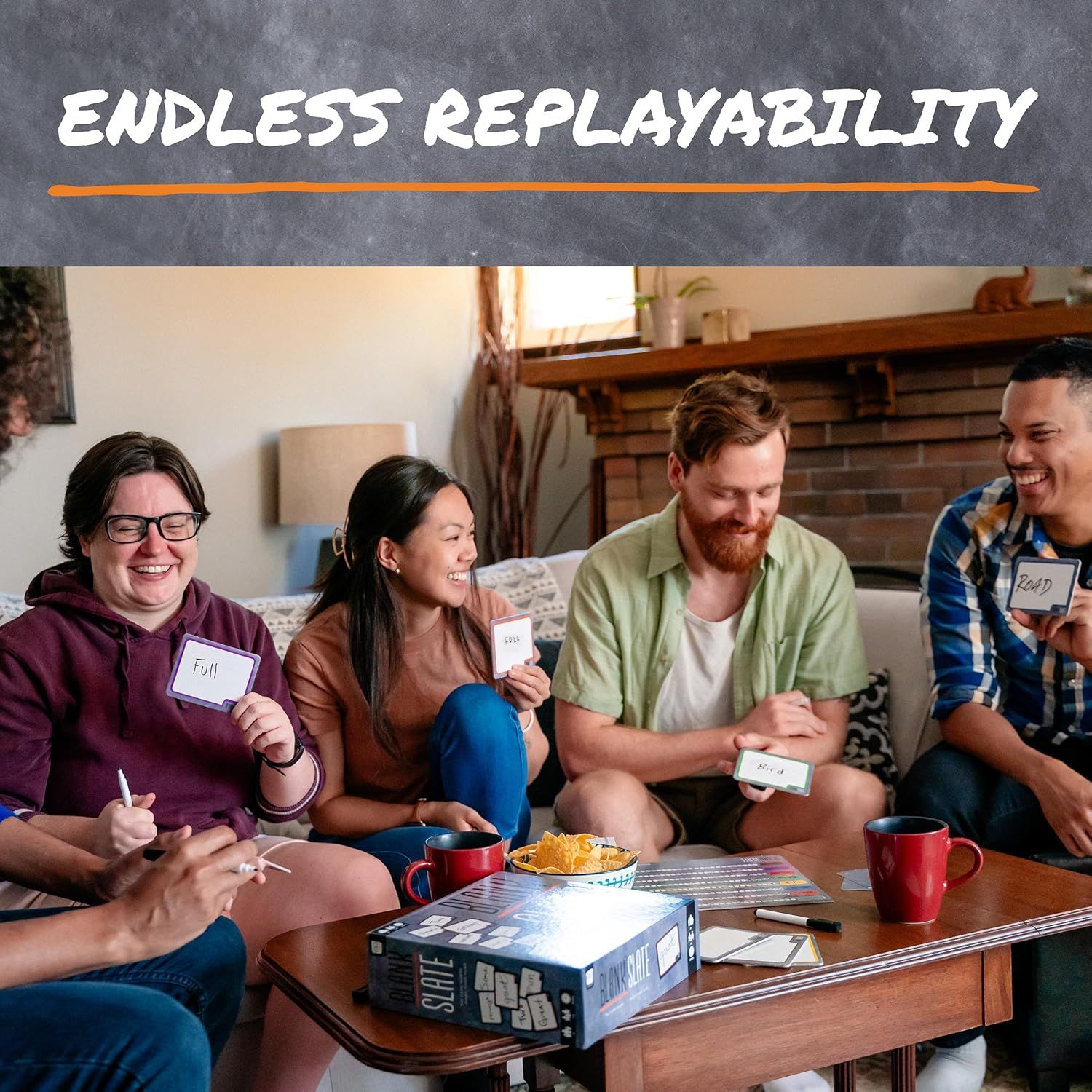 Demonstrates the product being enjoyed in a real-world social setting to show shoppers how the game brings people together for fun and entertainment.