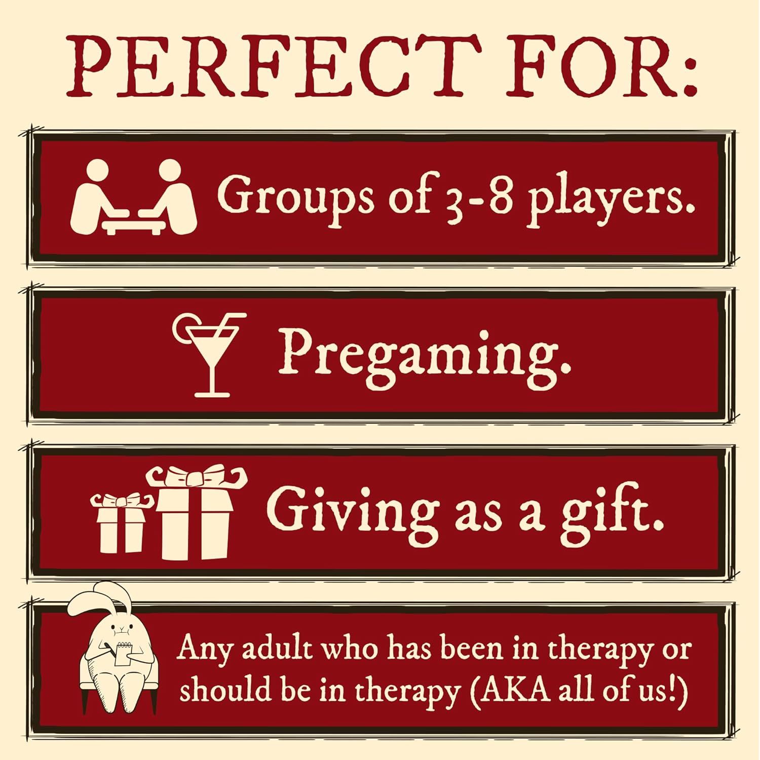Demonstrates multiple scenarios and audiences where the product is appropriate, including group gatherings, social events, gift-giving occasions, and humorous adult situations to show versatility.