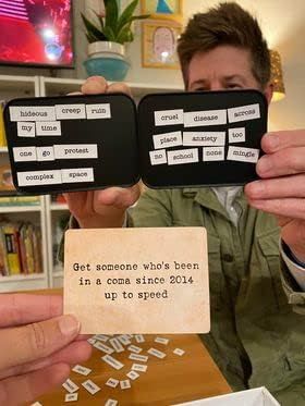Demonstrates the product's versatility by showing multiple word combinations and gameplay scenarios, reassuring shoppers that the game offers varied and engaging use cases.