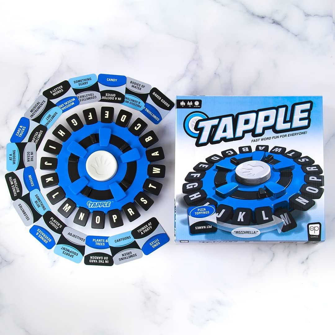 Shows the customer exactly what they receive in the box—the complete game setup including the circular letter board and category tiles—to help them understand the full contents and value of the…