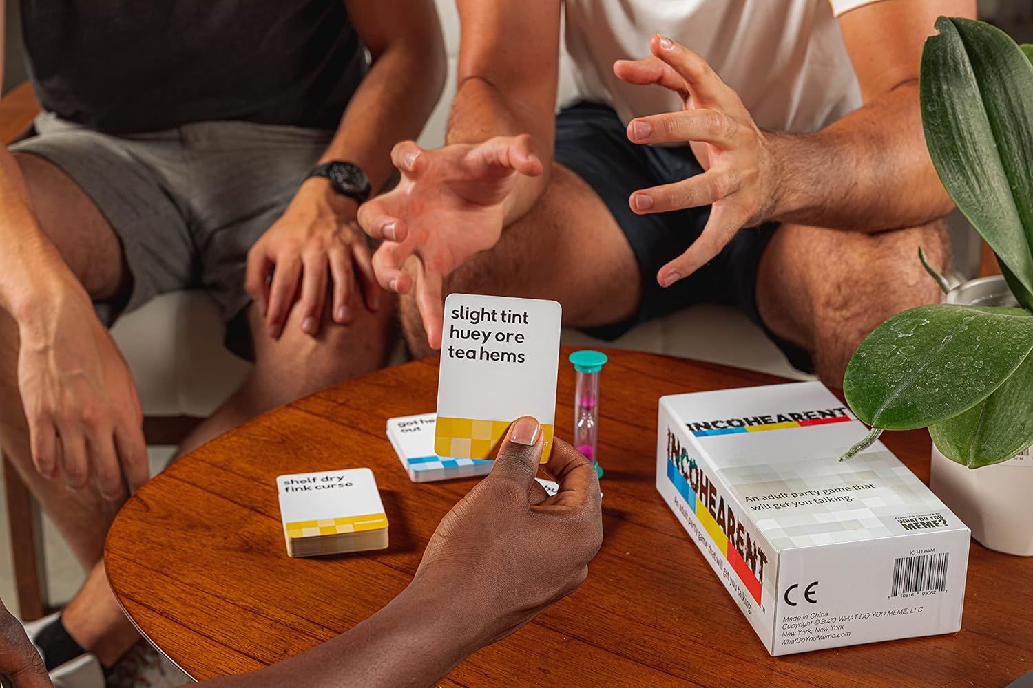 Demonstrates the product being used in a real-world social setting to show shoppers how the game naturally fits into casual gatherings and creates engaging moments with friends.