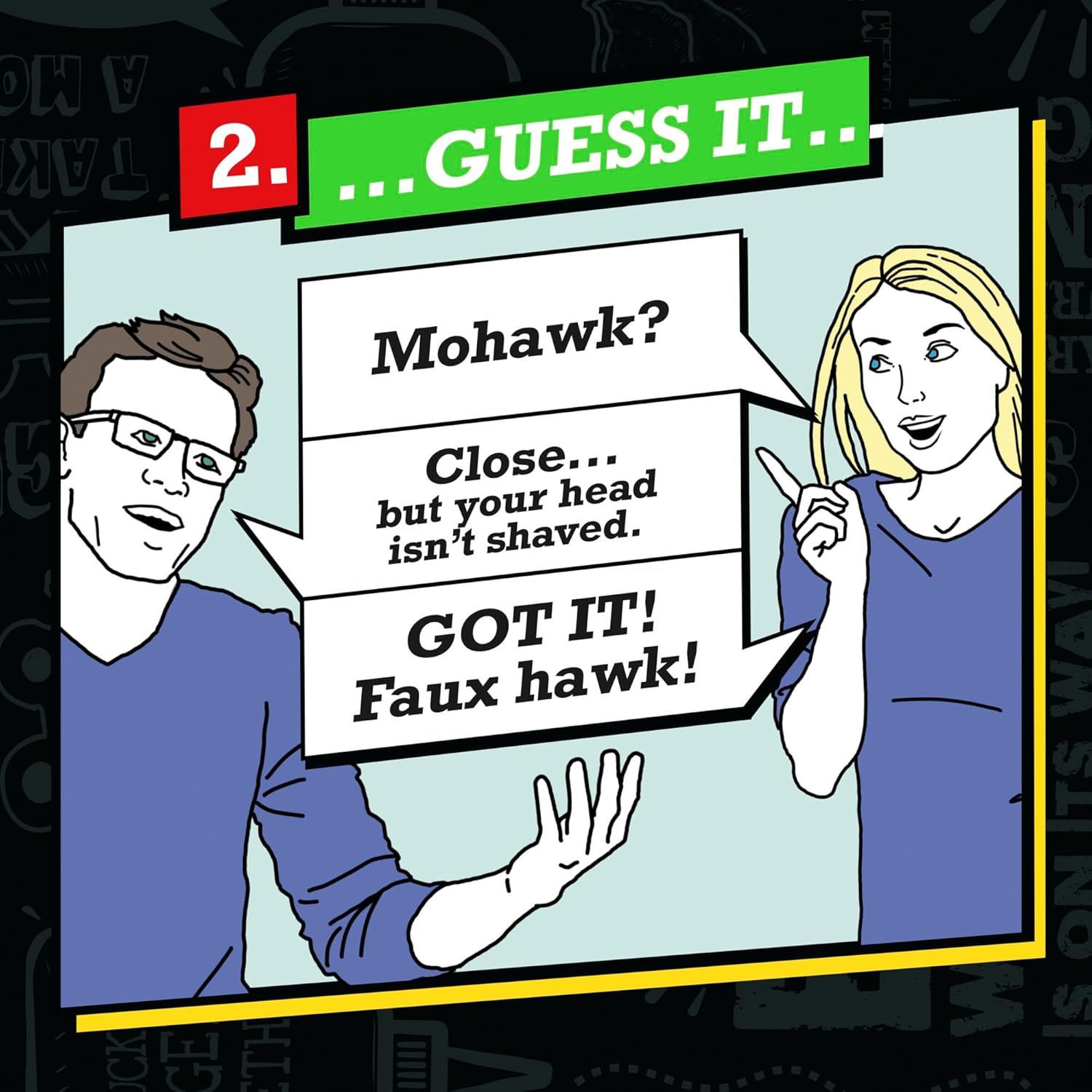 This image engages shoppers through a playful guessing game format to help them identify the correct hairstyle or product variant, making the shopping experience interactive and educational.