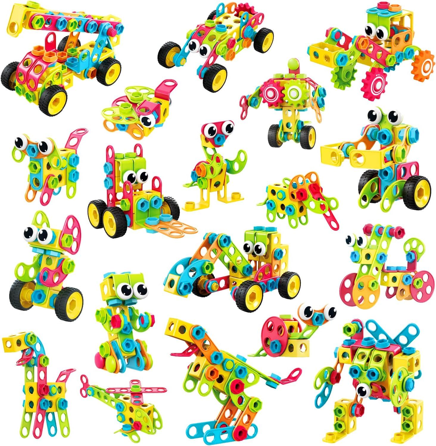 Demonstrates the versatility and creative possibilities of the construction toy by showing numerous different vehicles, animals, and characters that can be built from the same set, reassuring…