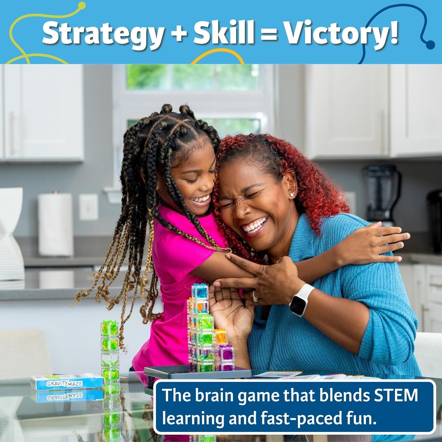 Showcases the product being enjoyed in a real-world home setting to create emotional connection and demonstrate the joy and engagement the game brings to families.