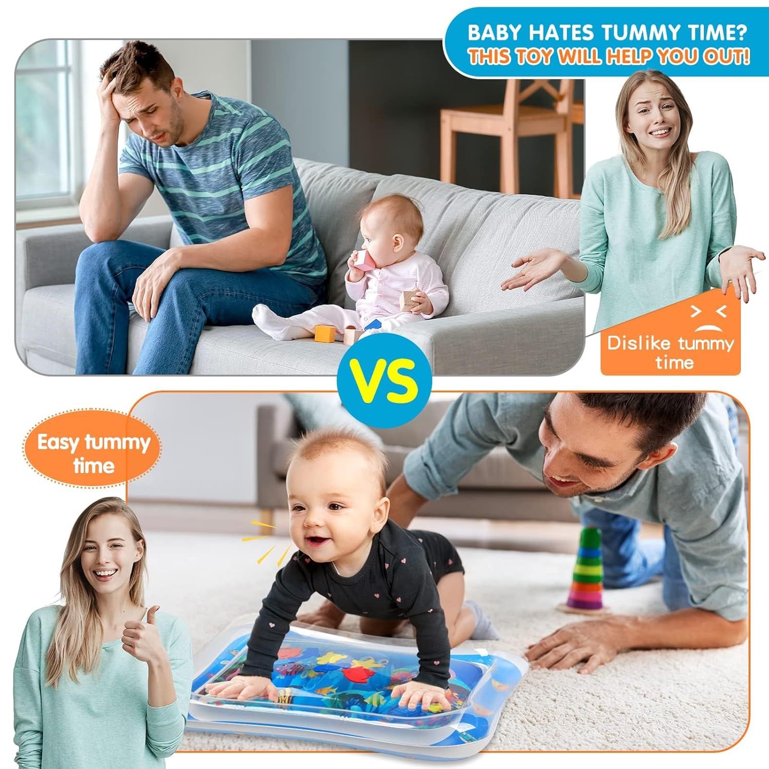 Demonstrates the transformation from a baby who dislikes tummy time to one who enjoys it with the help of this toy, reassuring parents that the product solves a common parenting challenge.…
