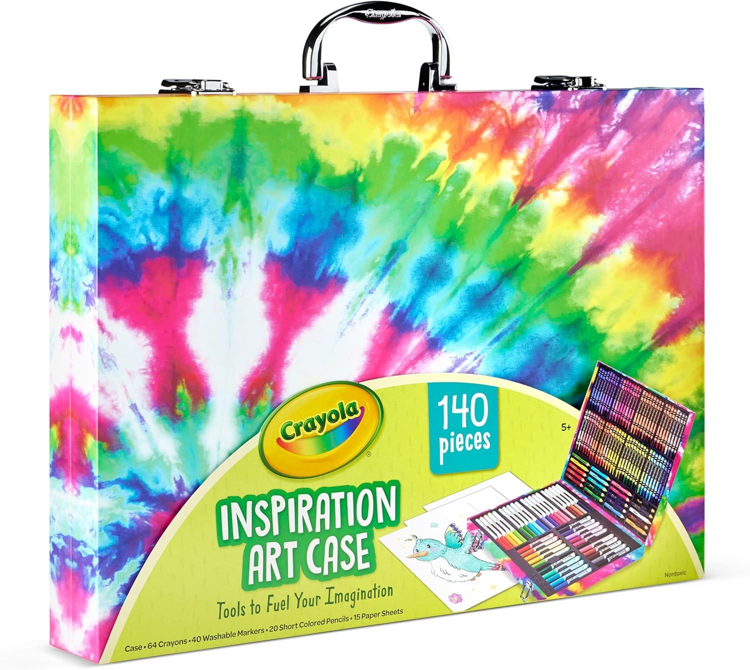 Shows the complete contents of the art case to communicate the comprehensive value and variety of art supplies included in the bundle.