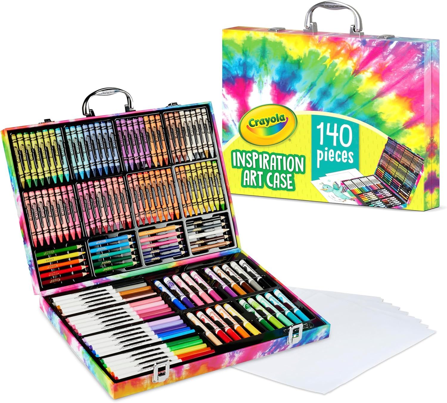 Shows the complete contents of the art case to demonstrate the variety and quantity of art supplies included, helping shoppers understand the full value of the bundle.