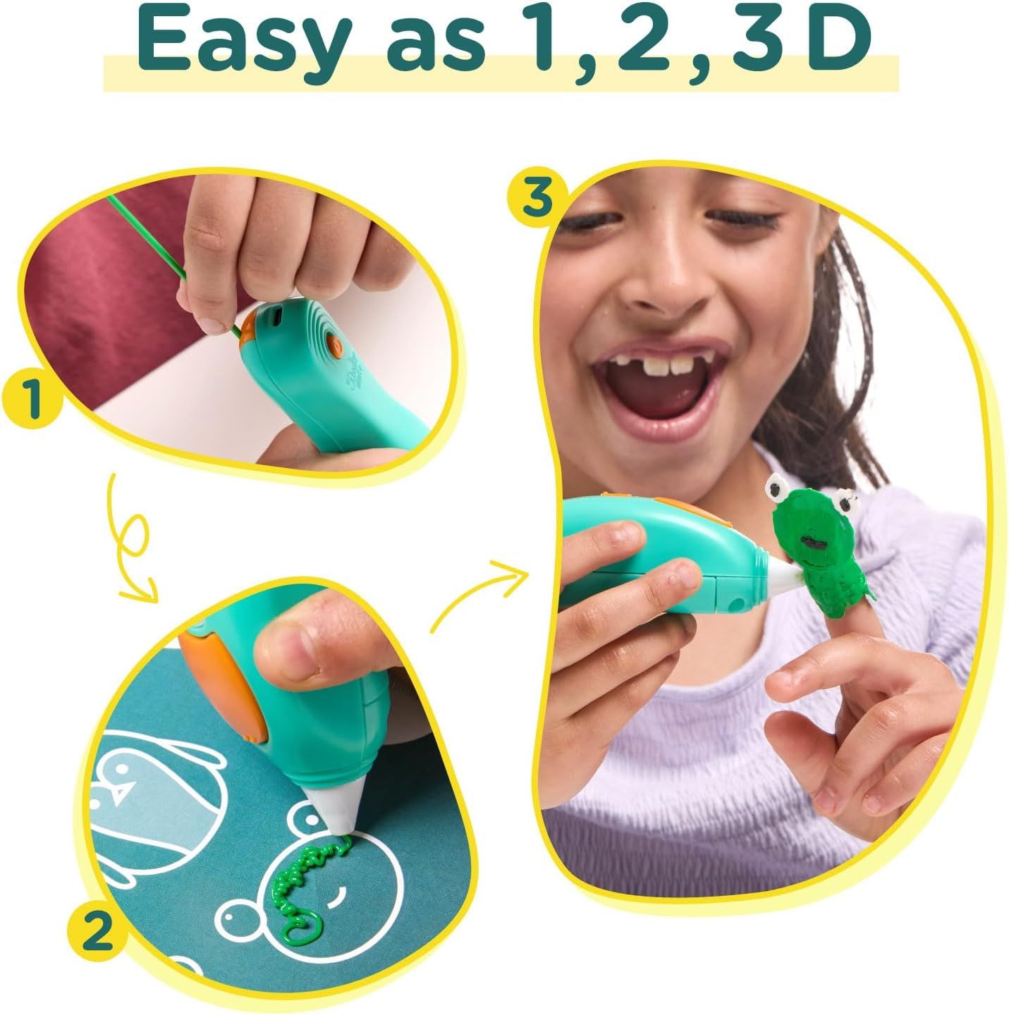 Demonstrates the simple three-step process for using the product, reassuring shoppers that it's easy enough for children to operate independently. Highlights the product's simplicity and…