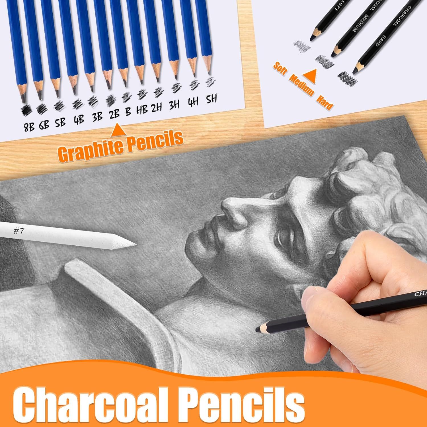 Demonstrates the range of graphite pencil grades available and their artistic applications, showing shoppers the versatility of the product for different drawing techniques and shading needs.…