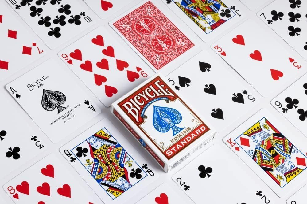 Shows the Bicycle Standard playing card deck with cards spread out to display the product in a clean, catalog-style presentation.