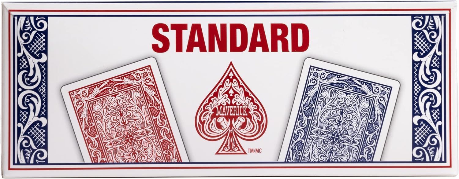 Displays the brand's standard playing card product line, showing both red and blue deck options available to shoppers.