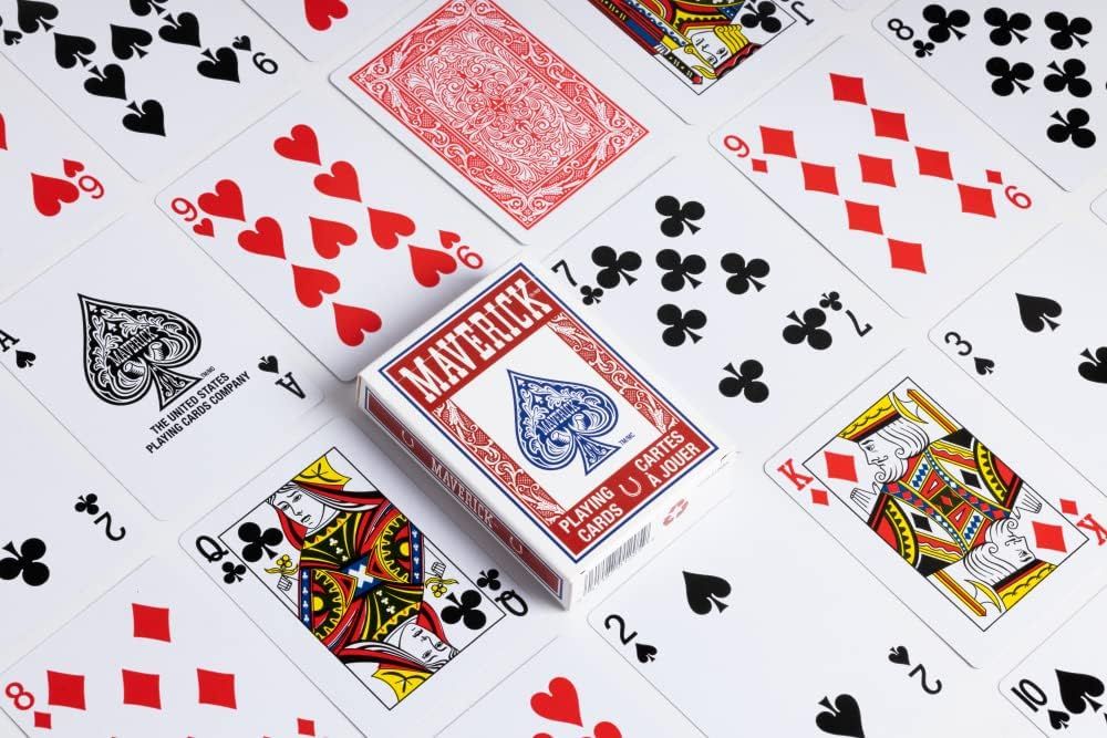 Shows the Maverick playing cards product with its packaging and individual cards in a clean, catalog-style presentation to give shoppers a clear view of what they're purchasing.