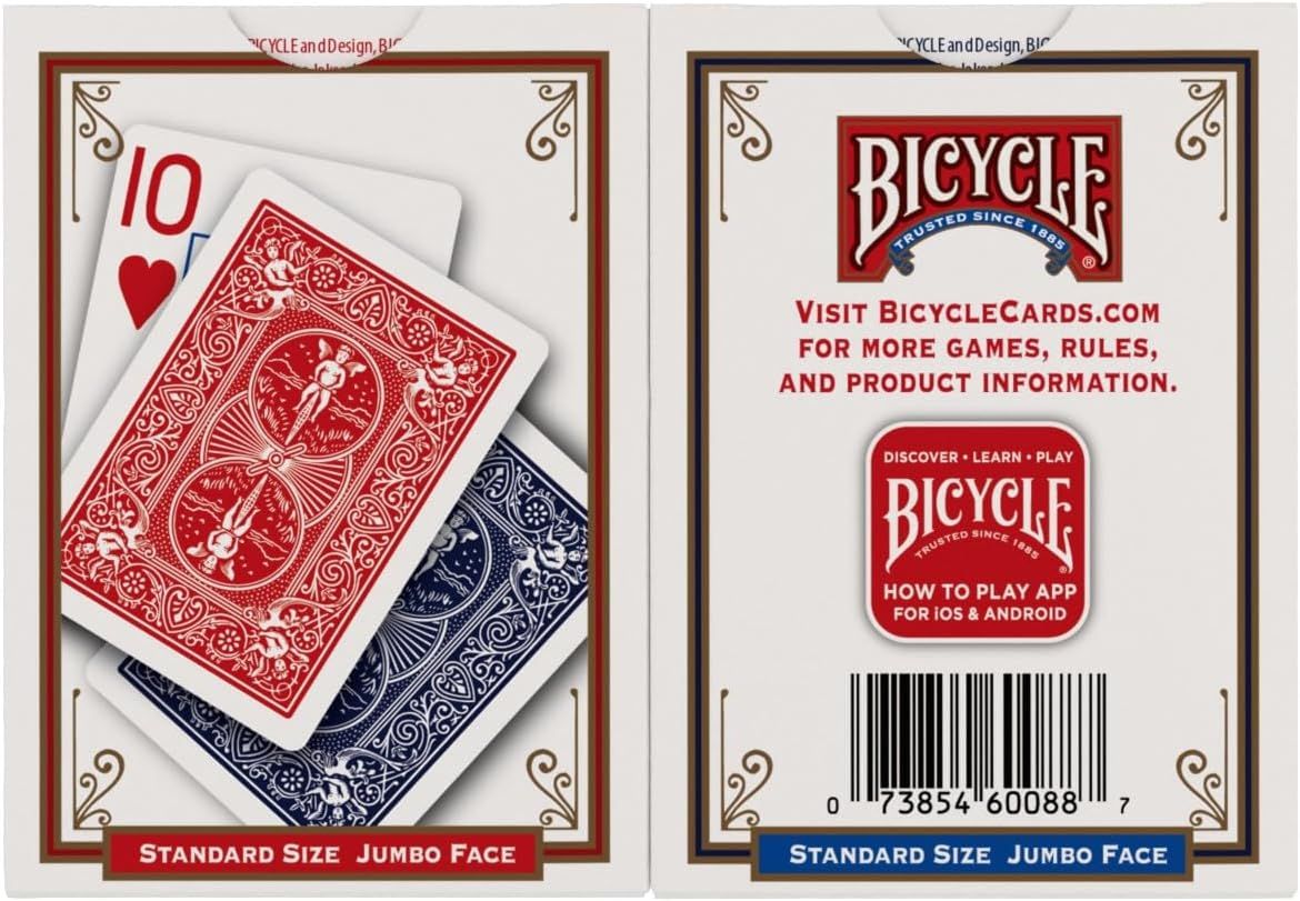 This image showcases the Bicycle brand identity and directs shoppers to additional resources, reinforcing brand trust and providing access to games, rules, and product information through the…