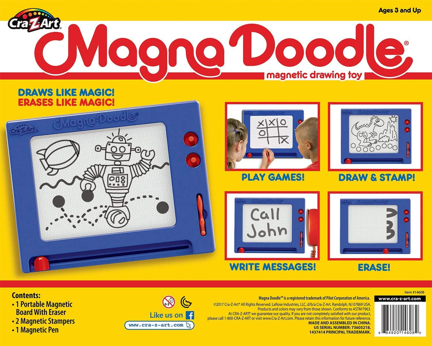 Showcases the multiple ways children can use the Magna Doodle magnetic drawing toy, highlighting its versatility for play, creativity, and communication.