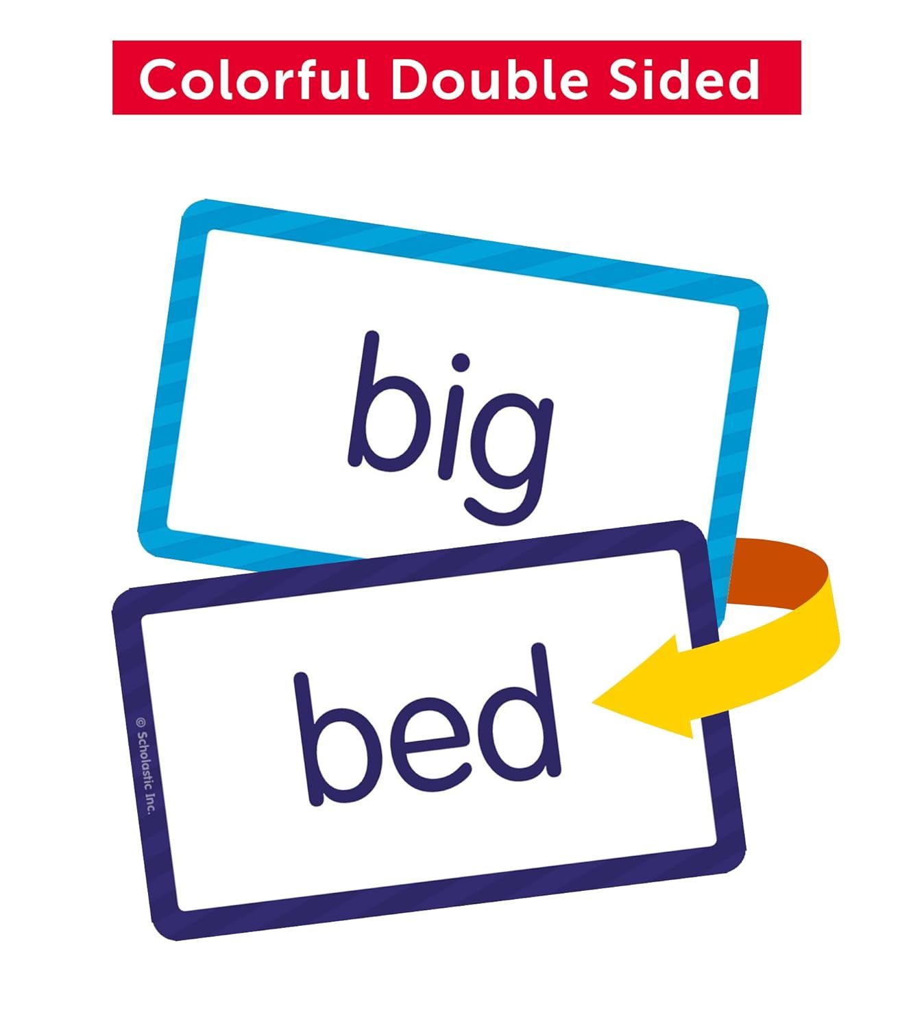 Communicates that the flashcards are double-sided with different words on each side, providing versatility and more learning content in one product.