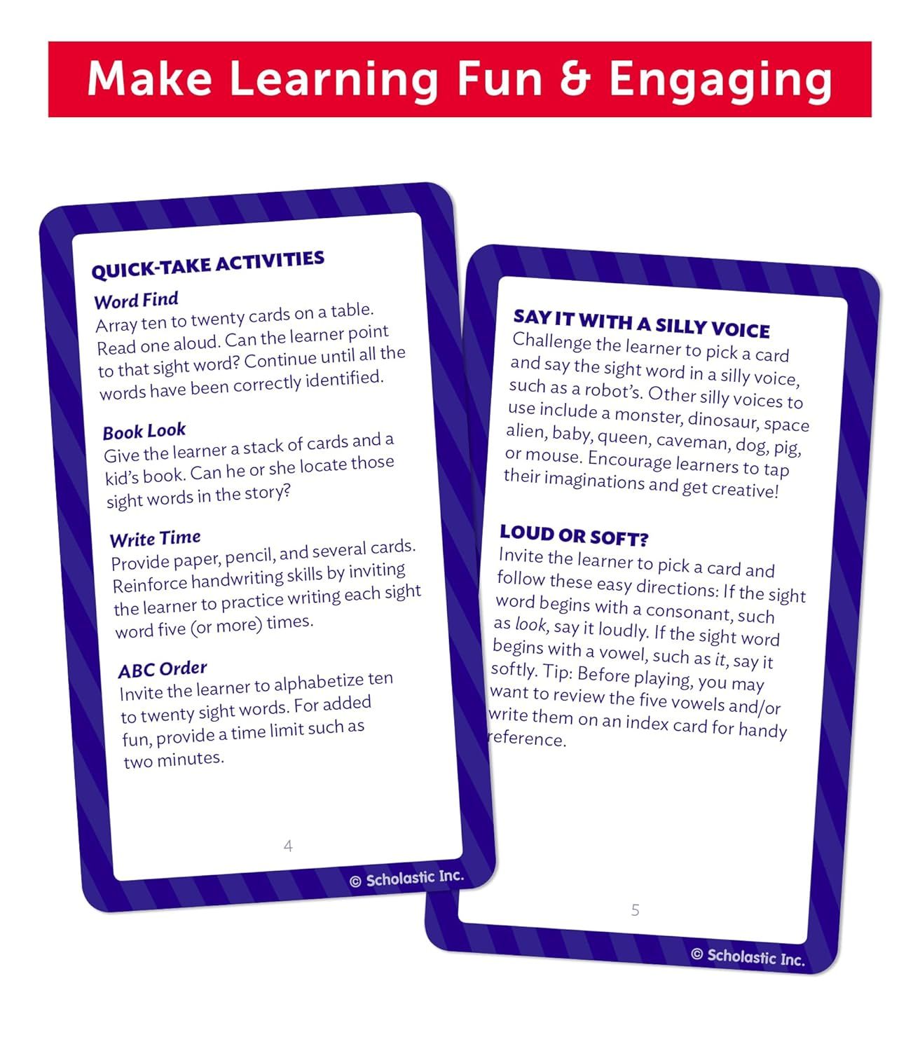 Provides instructional guidance for teachers or parents on how to use the product cards to engage learners through multiple fun, educational activities.