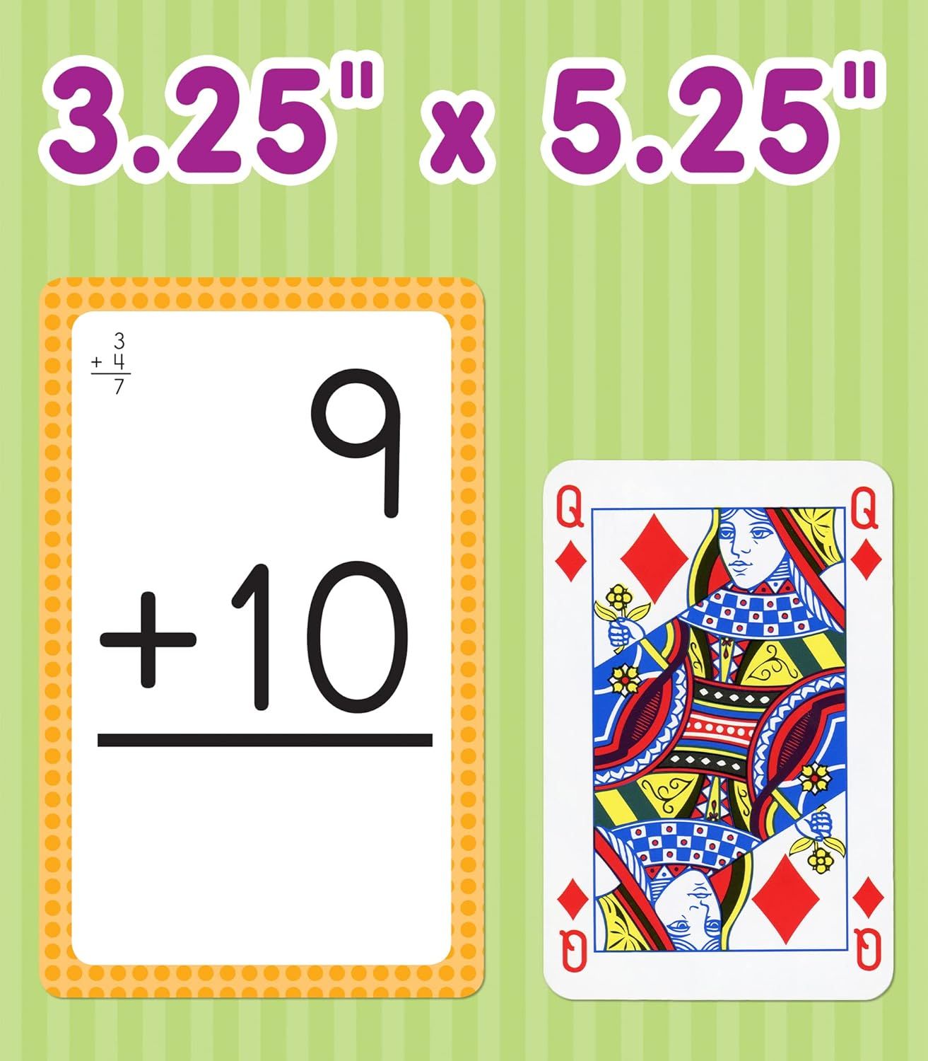 Shows what is included in the product package - oversized playing cards and educational flash cards - to help shoppers understand the complete contents they will receive.