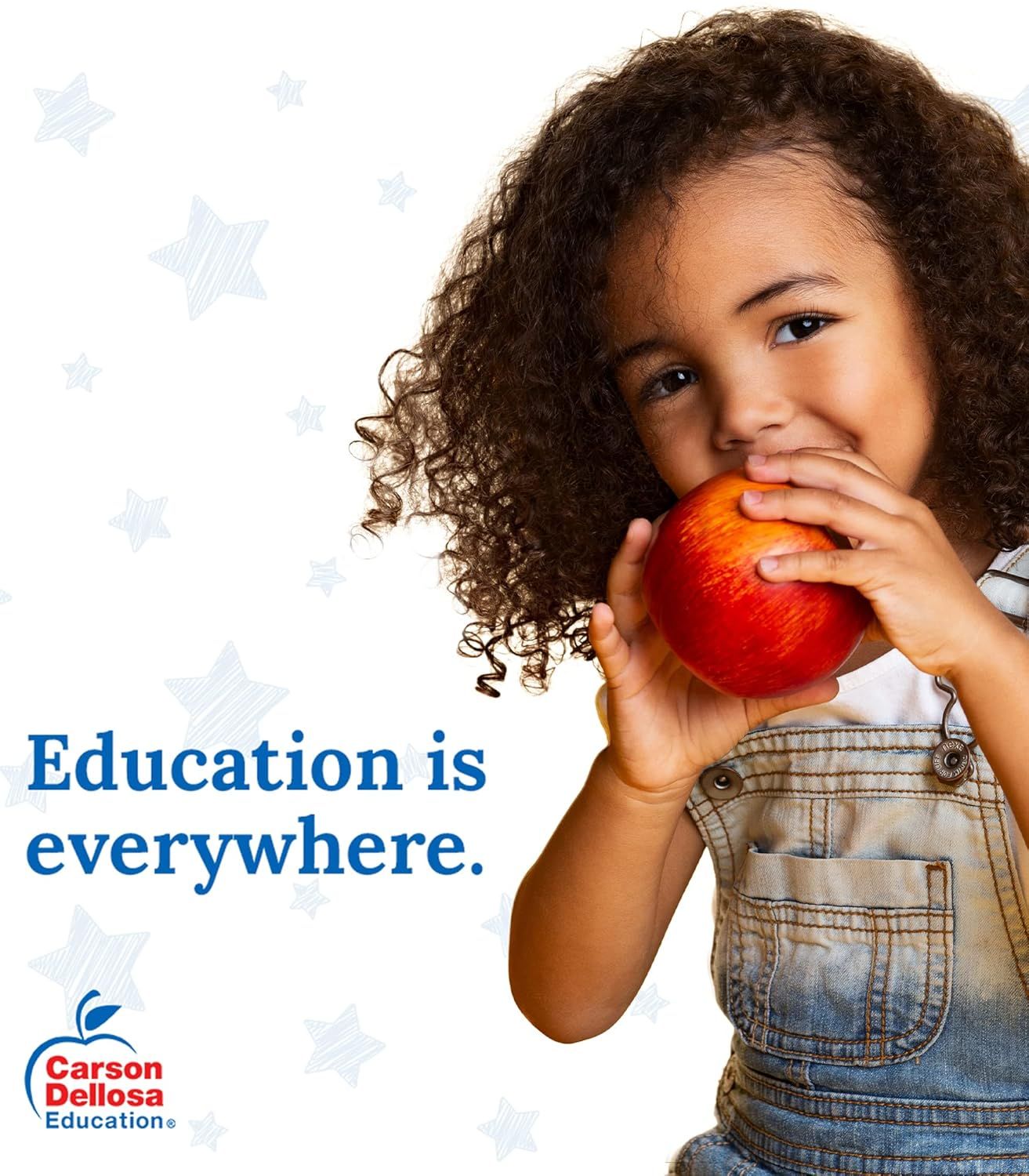 Communicates the brand's mission and values through an emotional lifestyle scene paired with the tagline 'Education is everywhere' and prominent brand logo, building brand recognition and trust.