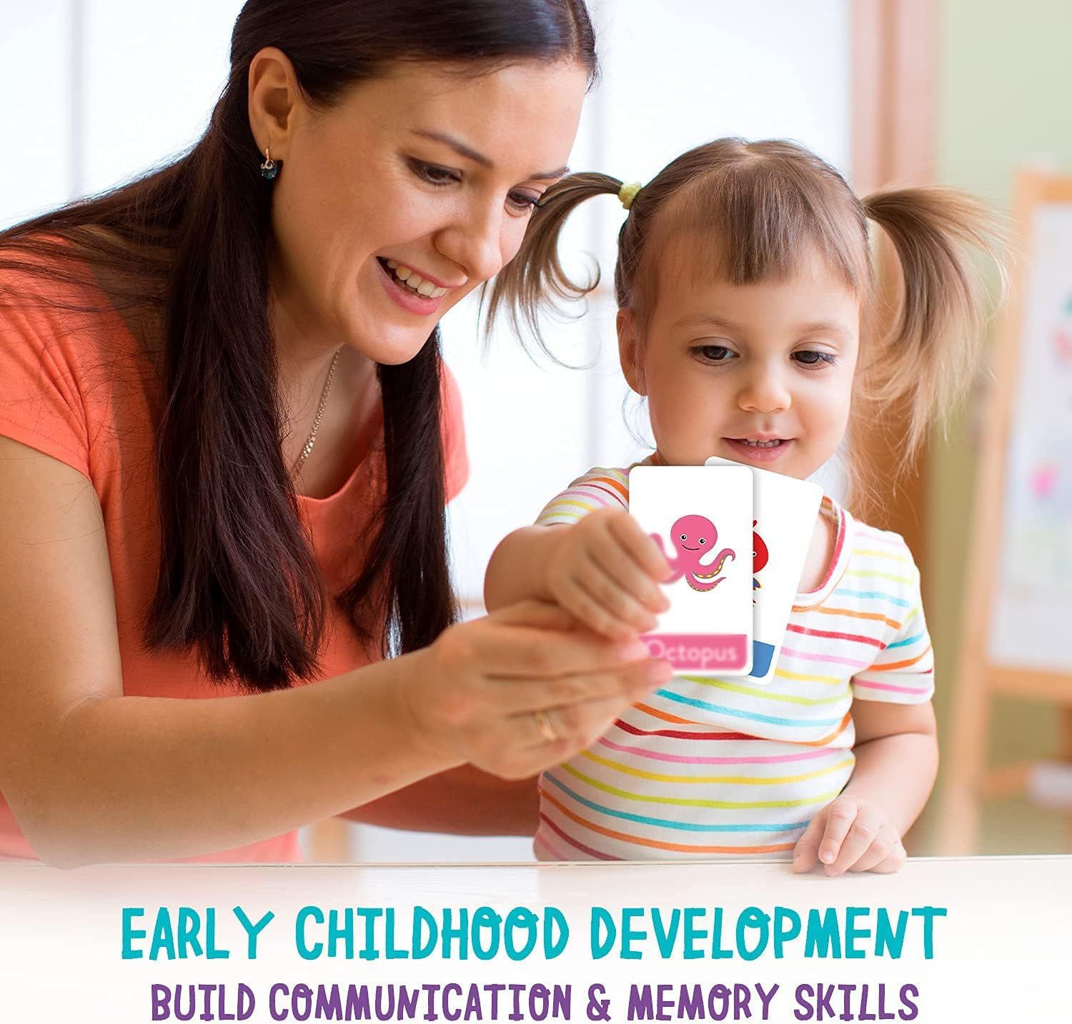 Communicates that the product helps build communication and memory skills in young children through educational play.