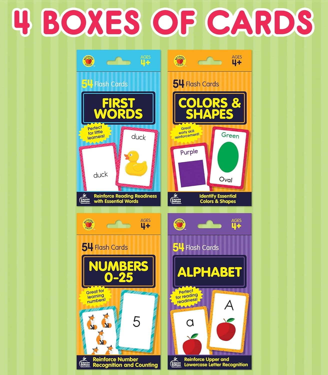 Shows the complete bundle of educational flash card sets included in the purchase, helping parents understand the full value and variety of learning topics their child will receive.