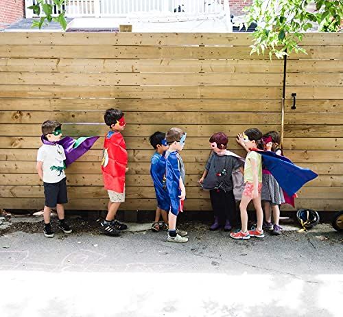 Shows children using the product (capes) in a real-world outdoor play scenario, demonstrating the product in action and creating an emotional connection with potential buyers.