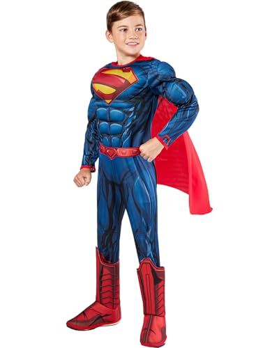 Provides a clean, catalog-style view of the Superman costume on a model to show shoppers exactly what the product looks like without distractions.