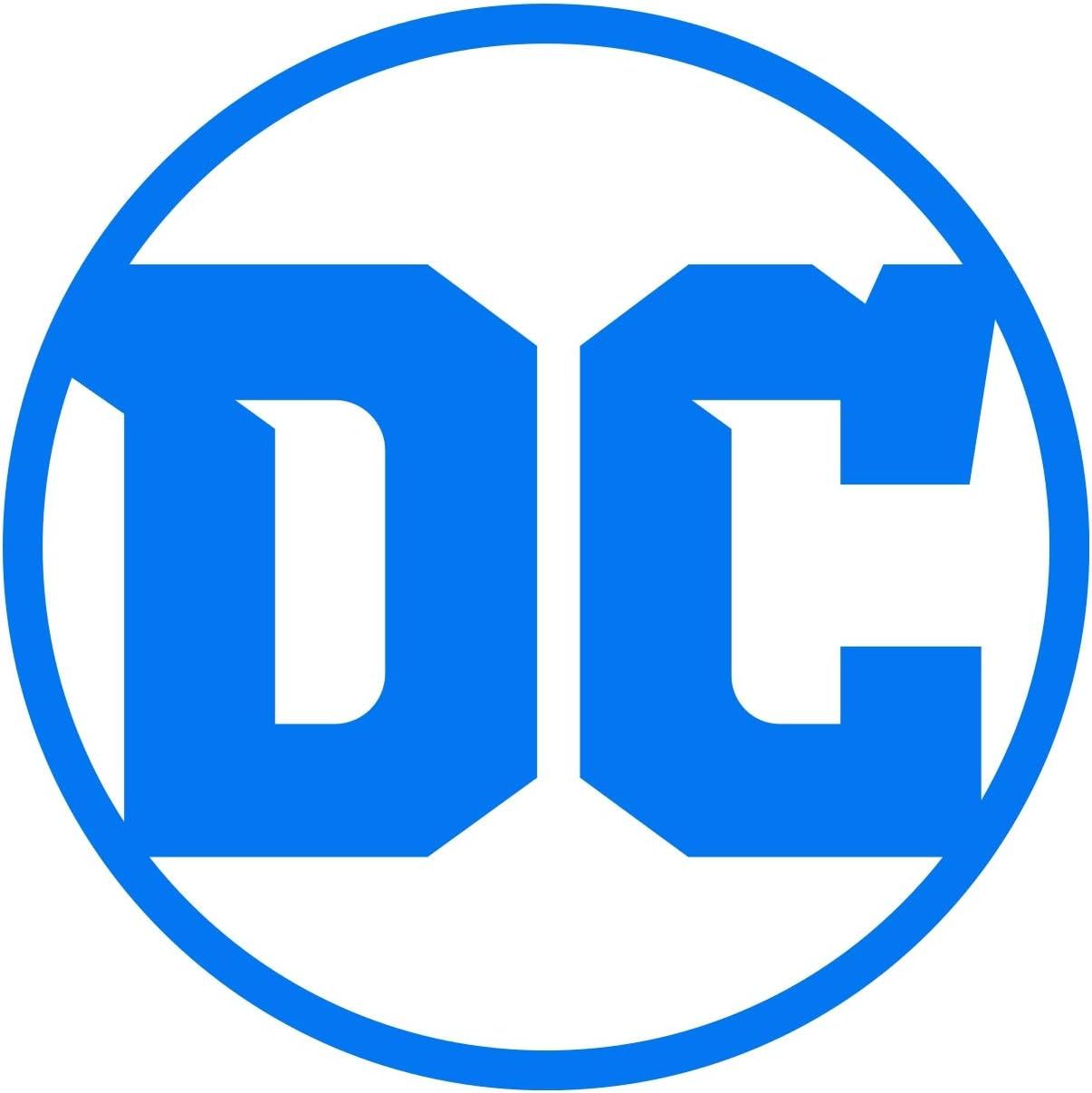 Displays the DC Comics brand logo to establish brand identity and recognition for the product line.
