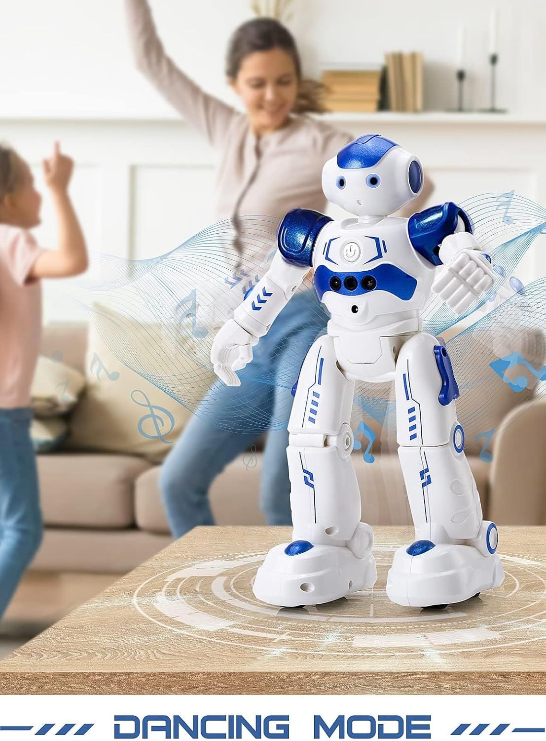 Demonstrates the robot's interactive dancing capability to show shoppers that the toy is entertaining and engaging for children.