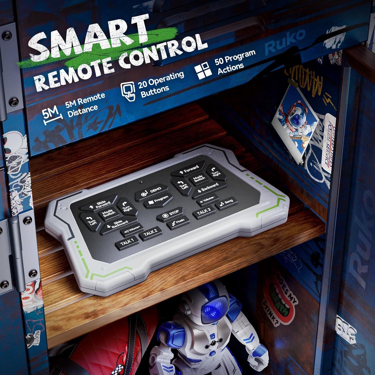 Communicates the remote control's versatility and advanced functionality through multiple distinct technical specifications, reassuring shoppers of comprehensive control capabilities.