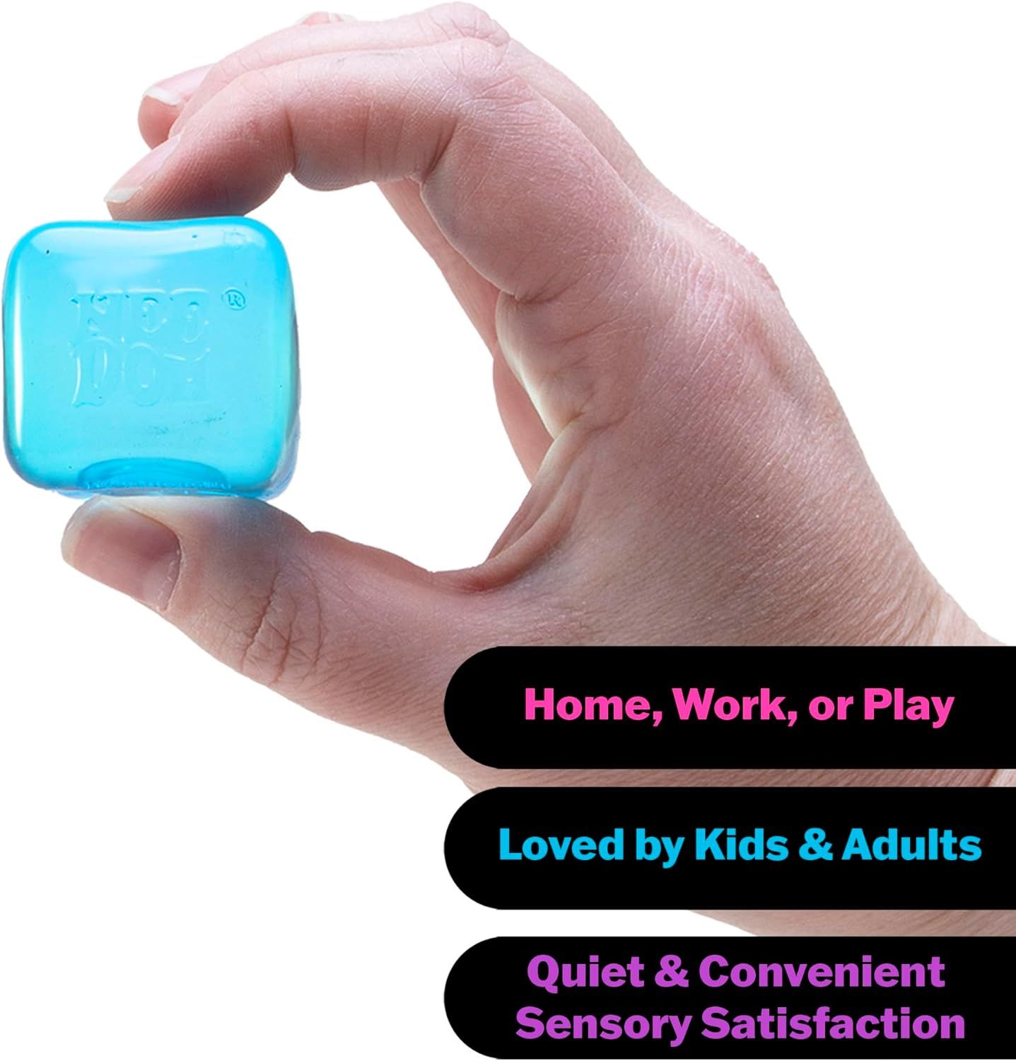 Communicates multiple distinct benefits of the product through segmented text callouts: versatility for different environments, broad demographic appeal, and sensory/convenience features.