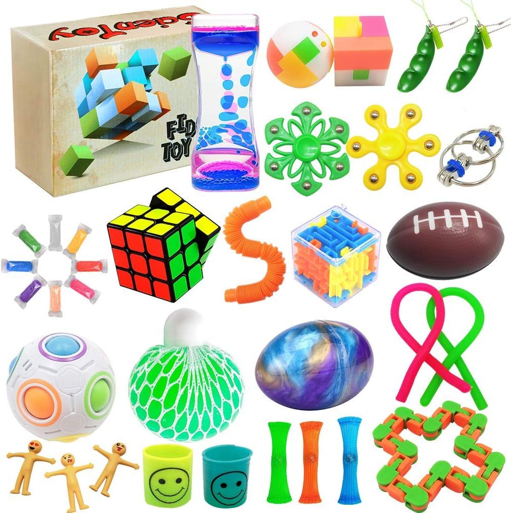 Shows all the individual fidget toys and sensory items included in the bundle so shoppers can see exactly what they will receive.