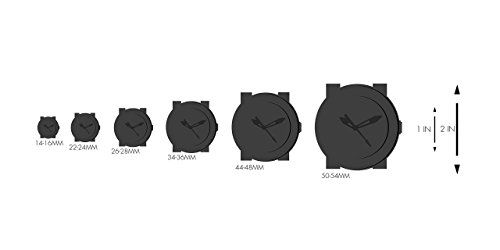 Shows the relative physical sizes of different watch case diameters to help shoppers understand and compare the actual dimensions of the product.
