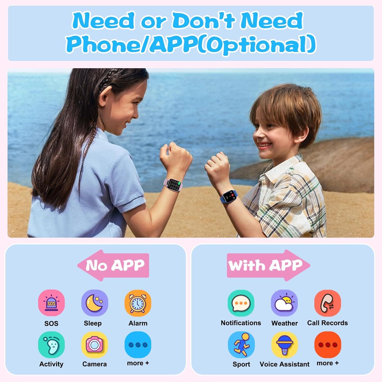 Demonstrates the product's versatility by showing it can be used with or without a phone/app, highlighting multiple use cases and features available in each mode. Showcases multiple distinct…