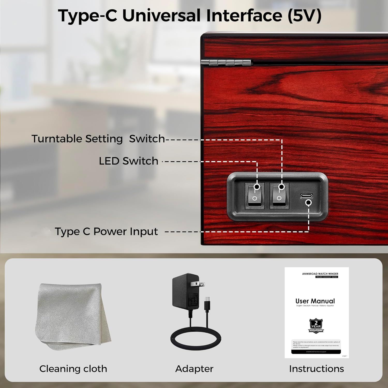 This image breaks down the physical components and control panel of the product, labeling each part (Type-C port, switches, power input) to help shoppers understand the product's structure and…