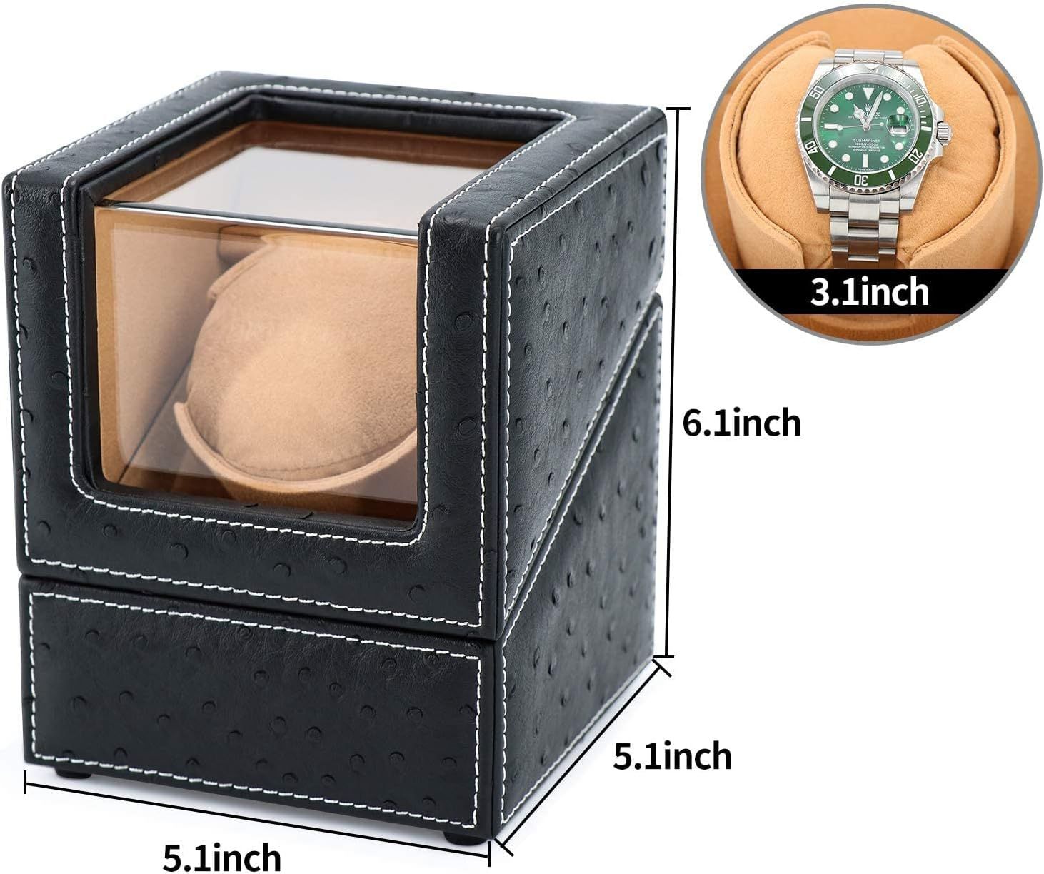Communicates the exact physical dimensions of the watch winder box to help shoppers understand its size and ensure it fits their space and watch.