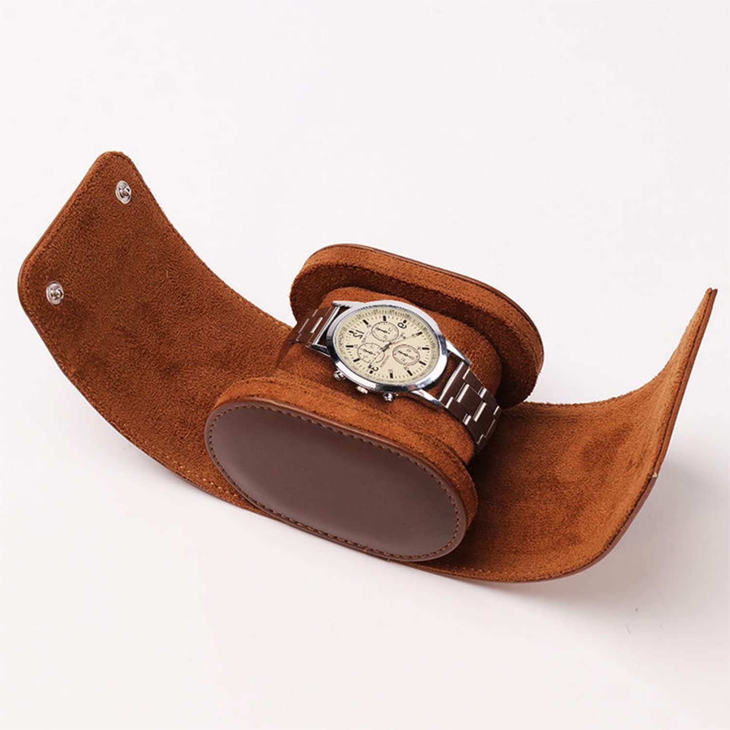 Shows the customer that the product includes a protective leather watch case for storage and travel, demonstrating the complete package they will receive.