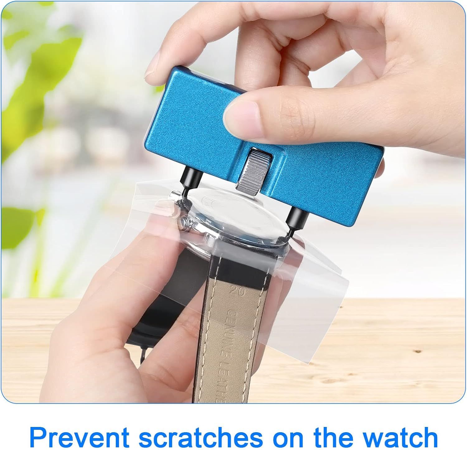Demonstrates how to use the tool to install or adjust watch bands while preventing scratches on the watch case, reassuring shoppers about ease of use and product safety. Highlights the tool's…