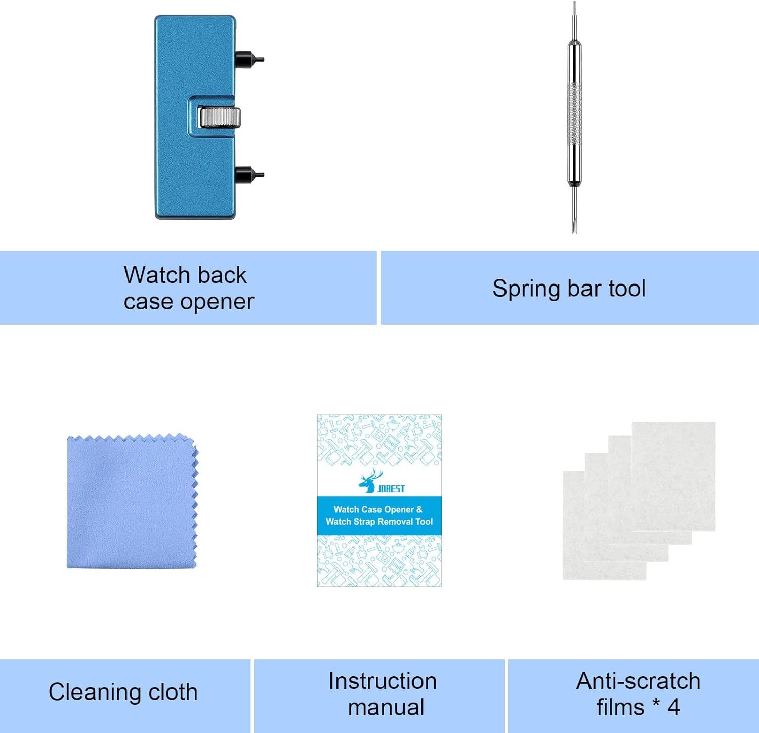 Shows all the items included in the watch repair kit purchase, helping shoppers understand the complete value and contents of the bundle.