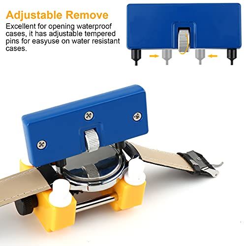 Highlights the adjustable and removable pin feature that makes the tool excellent for opening waterproof cases and working with water-resistant cases.