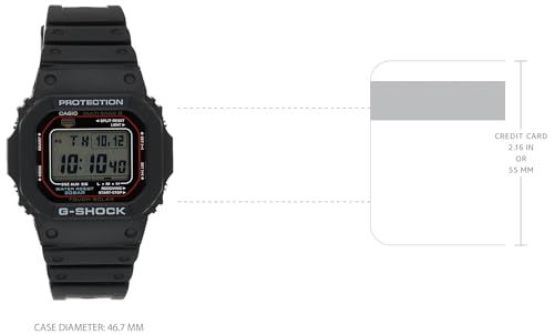Communicates the physical size of the watch case (46.7 MM) and provides a credit card comparison to help shoppers visualize the actual dimensions and scale of the product.