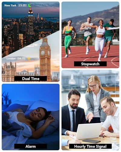 Demonstrates multiple use cases and features of the smartwatch, showing how it can be used for tracking time across time zones, fitness activities, sleep monitoring, and work productivity.