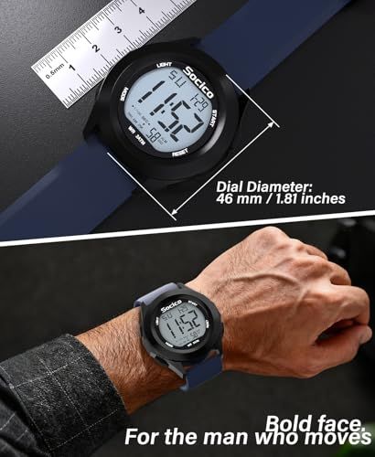 Communicates the exact physical size of the watch dial (46 mm / 1.81 inches) to help shoppers understand the product dimensions and fit. Reinforces the watch's bold, masculine aesthetic and…