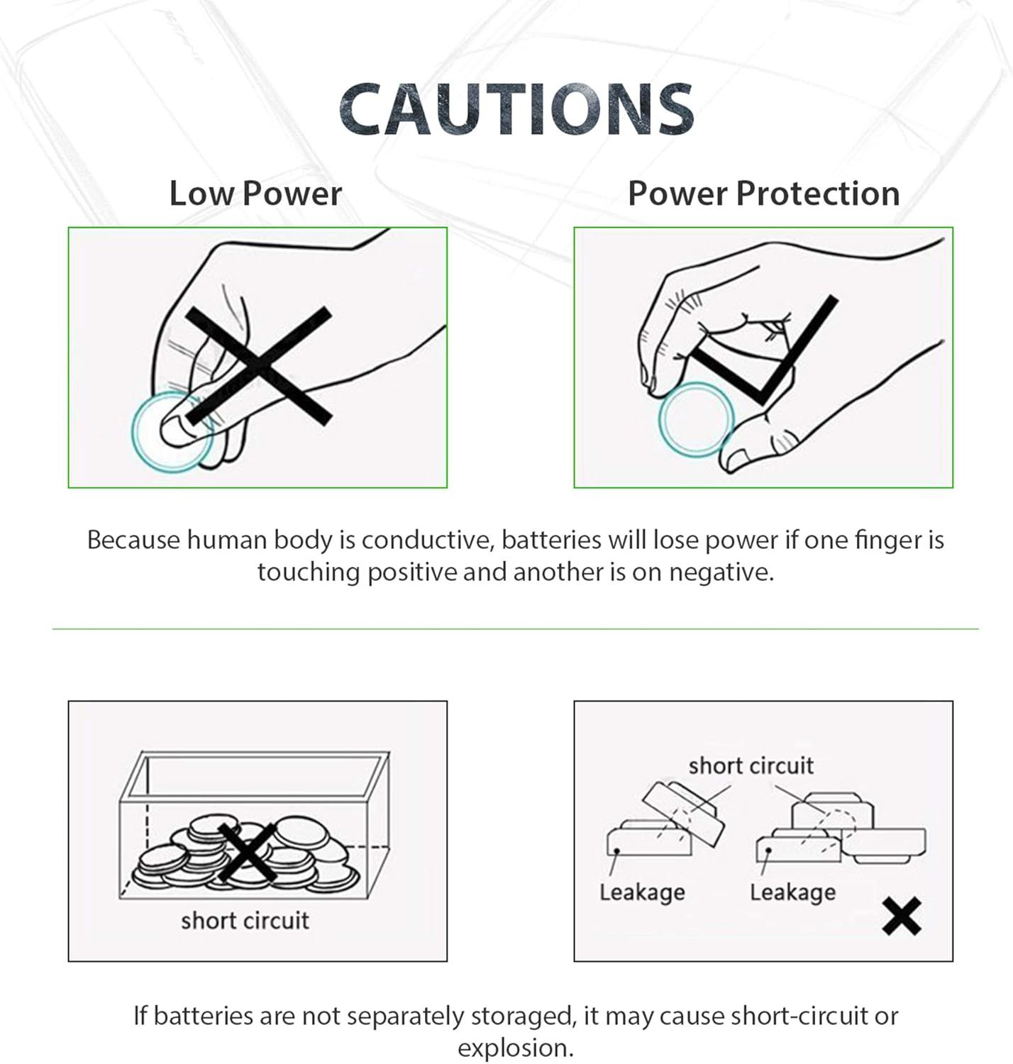 Educates shoppers on safe battery handling practices to prevent power loss, short circuits, and explosions, providing critical safety guidance for proper use and storage.