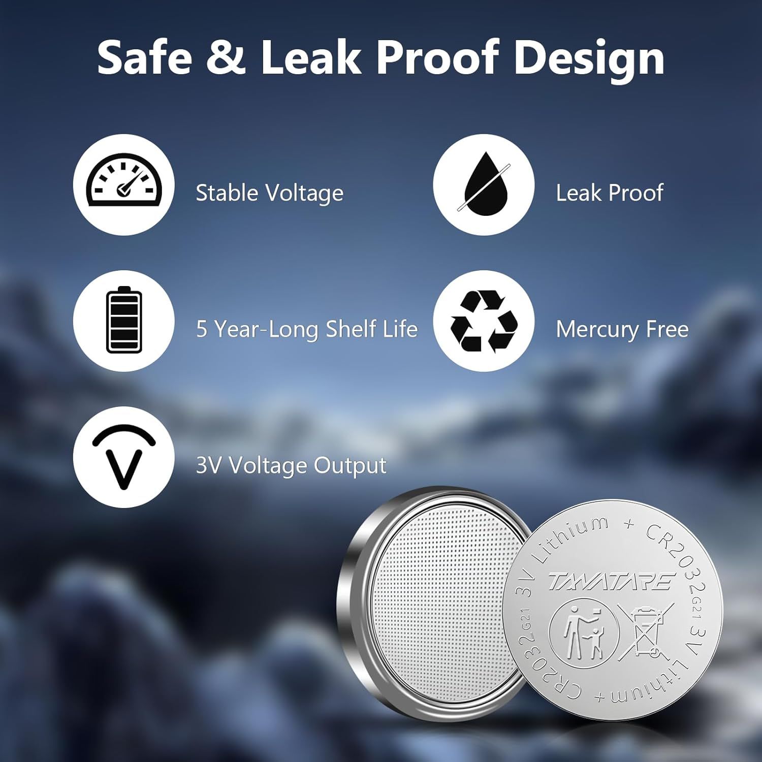 Communicates multiple safety and performance benefits of the battery to reassure shoppers about reliability, environmental responsibility, and long-term value. Highlights the product's safety…