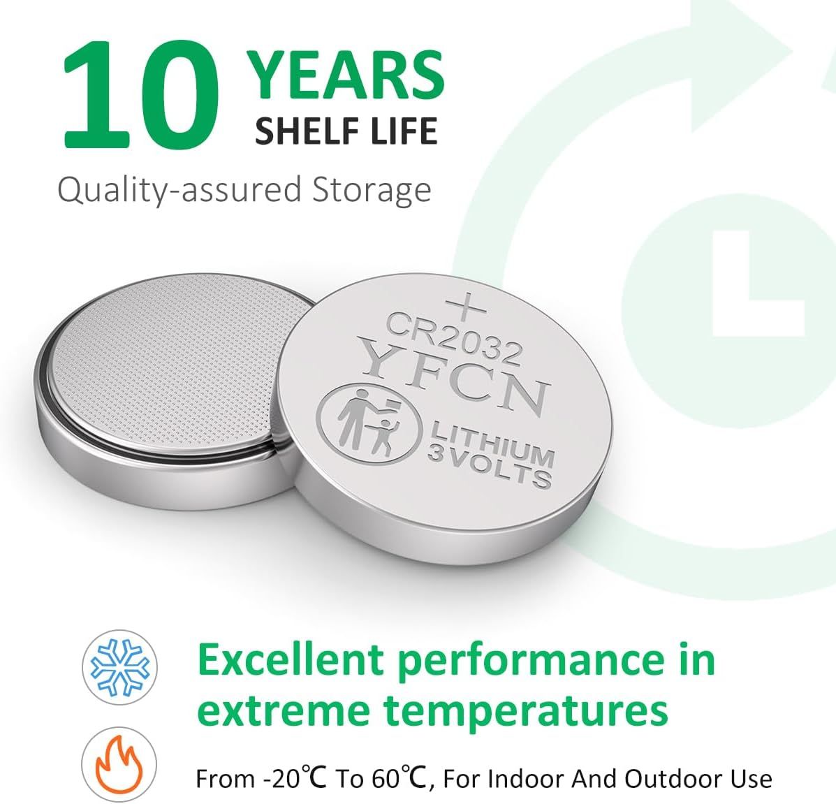 Communicates the product's exceptional longevity and reliability through a bold 10-year shelf life claim, reassuring shoppers of quality-assured storage and performance in extreme temperatures for…