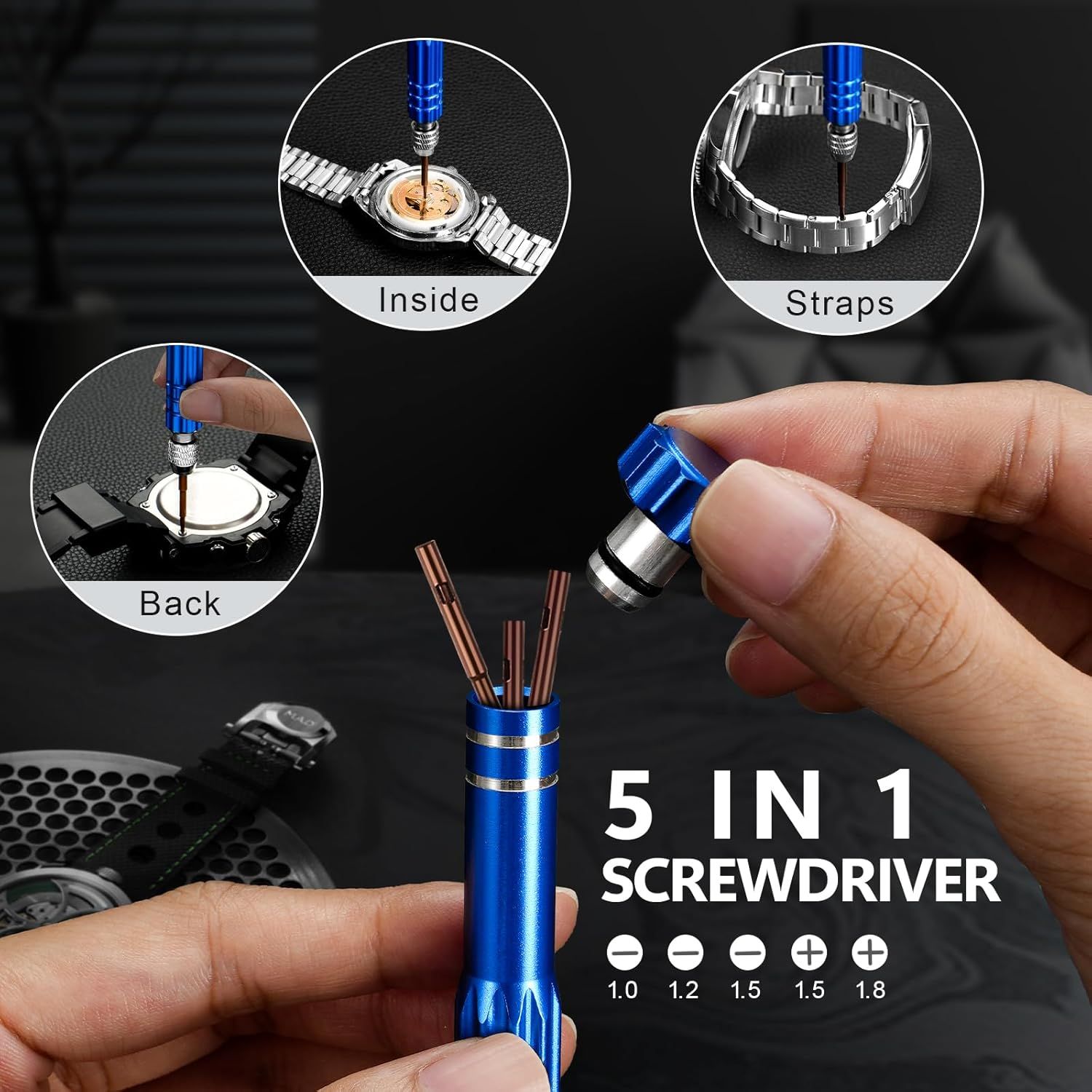 Demonstrates the versatility of the screwdriver tool by showing multiple use cases for watch repair and maintenance, reassuring shoppers that one tool can handle various watch repair tasks.…