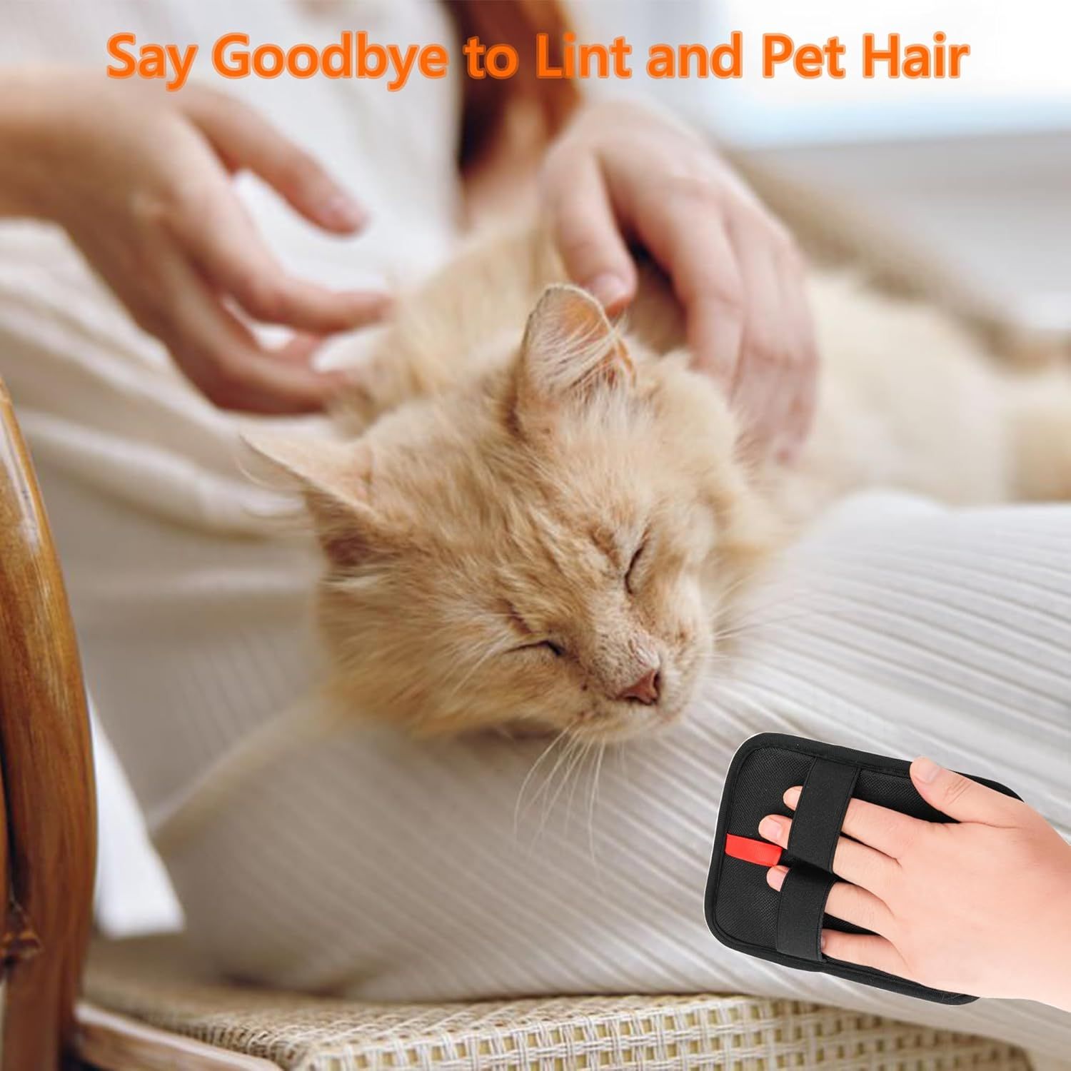 Demonstrates the product's effectiveness at removing lint and pet hair from clothing and furniture, reassuring pet owners that they can keep their home and clothes clean.