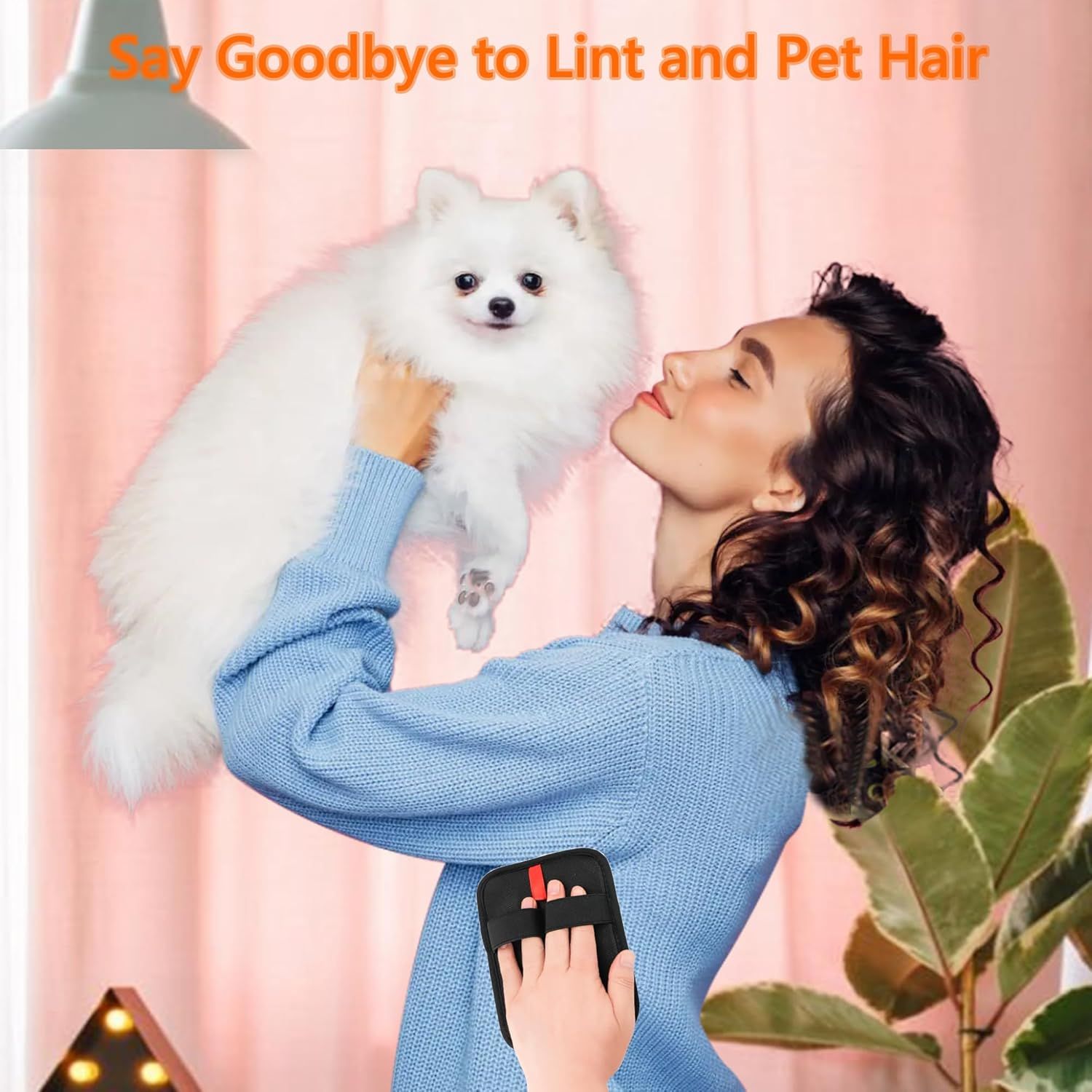 Communicates that the product effectively removes lint and pet hair from clothing, reassuring pet owners that they can keep their clothes clean and hair-free.